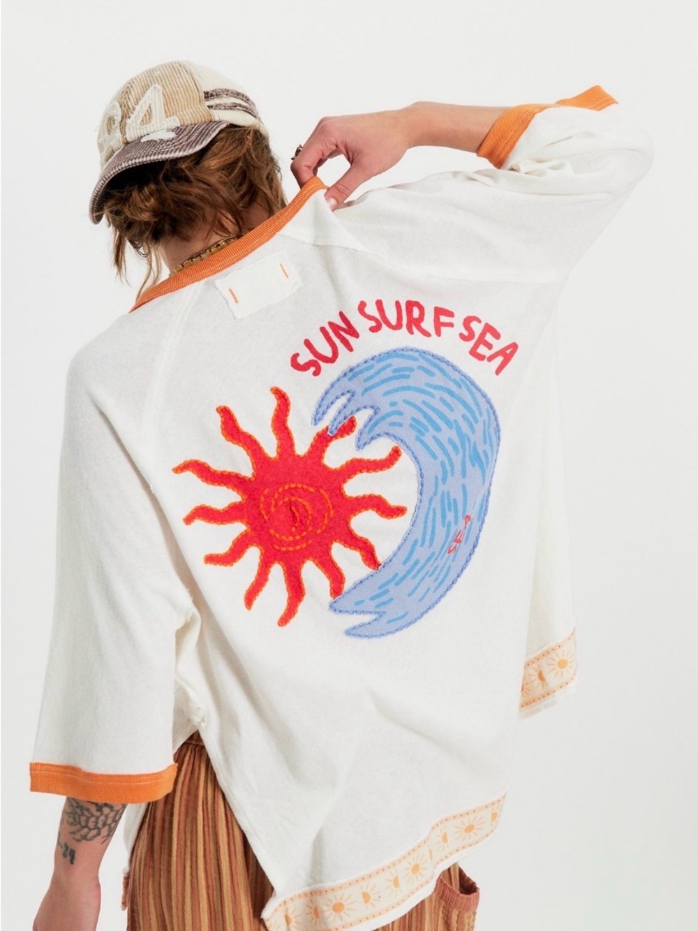 We the Free Giulia Embroidered Ringer Tee in Summer Cream Combo *small flaw*